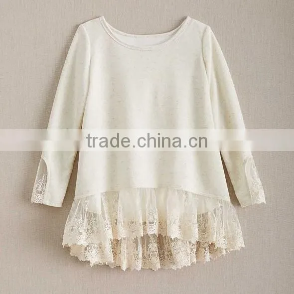 Custom Kids Clothes Designs Photos Winter Birthday Fancy Sweatshirt High-Low Heathered French Terry Lace Tunic Girls Top photo-2