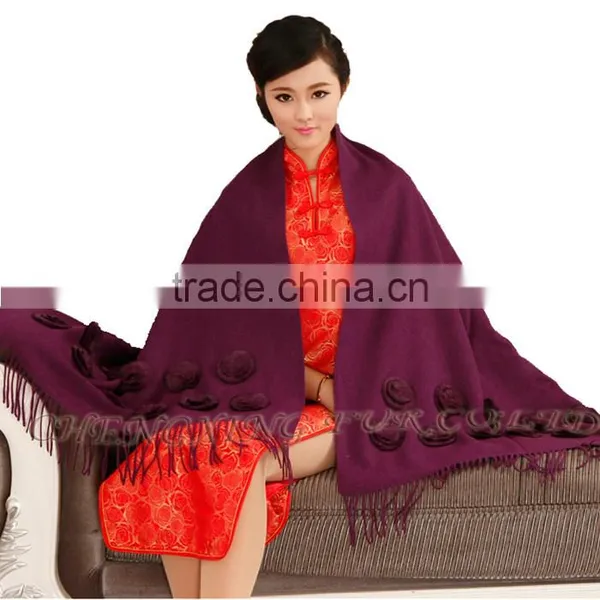 CX-B-P-36G Lady's Fashion Acrylic Scarf/Pashmina Scarf/Pashmina Shawl With Fur Flower photo-4