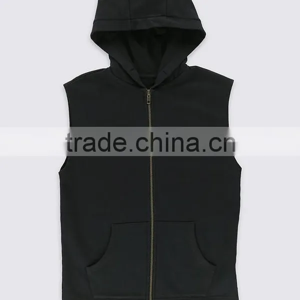 Boy's Pure Cotton Solid Color Hooded Sleeveness Sweatshirt Vest Waistcoat (5-14 Years) photo-3