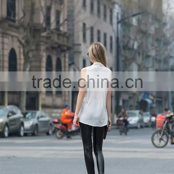 V Neck Summer Coat Stripe Vest for Young Ladies Latest Fashion Blouse photo-3