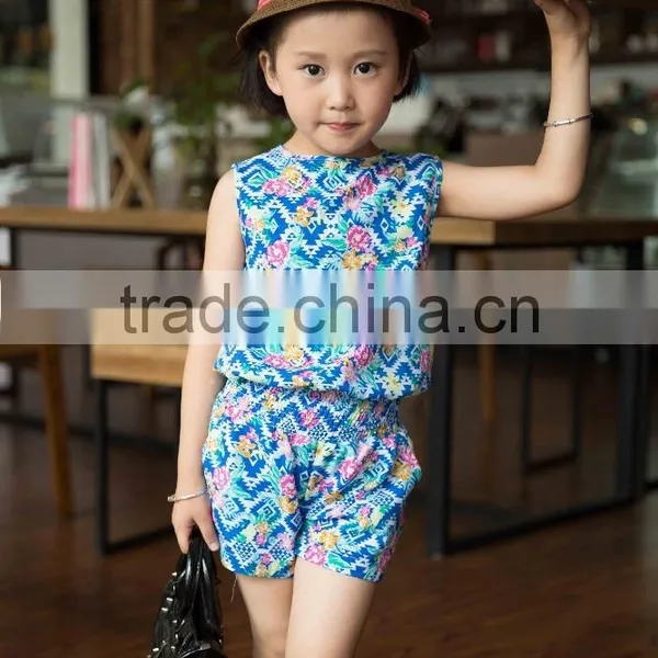 Lovely Fashion Girl Sleeveless Set Chifon Blouse Set for Baby Girl Summer Printed Flower Dress Vacation Dress Set