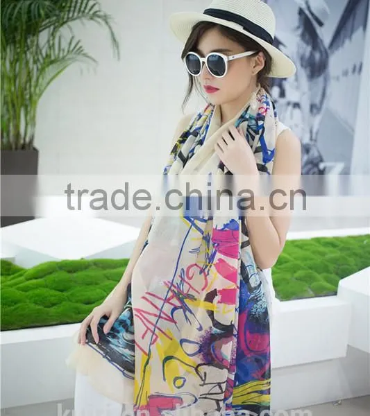 2016 Women Winter Long Scarf Shawl Spring Autumn Female Blue Silk Scarves Printed Summer Silk Beach Cover photo-6