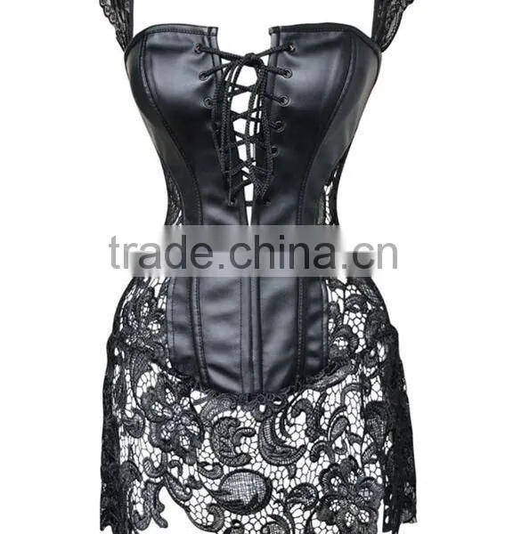 Instyles Plus Size Faux Leather Lace Venice Corset G-string Wet Look Clubwear Lingerie