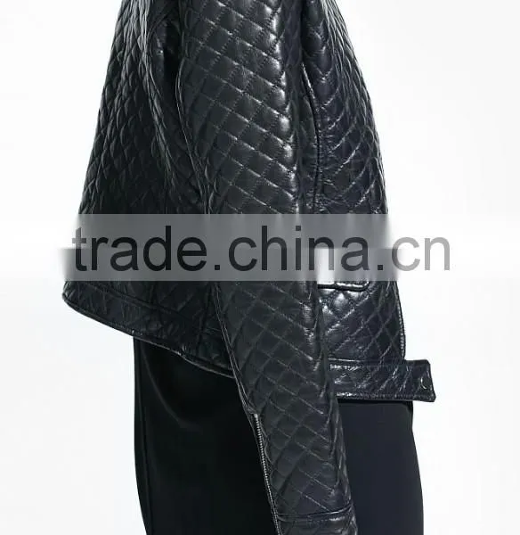 Stylish Black Quilted PU Leather Jacket for Women photo-2