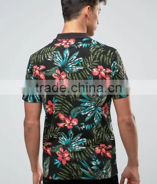 Tropical Leaf Print Polo Shirt photo-2