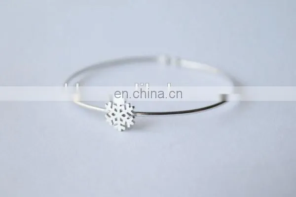 Pave Snowflake Charm Sterling Silver Fashion Bangle Open Cuff Bangle Customized Design Silver Jewellry