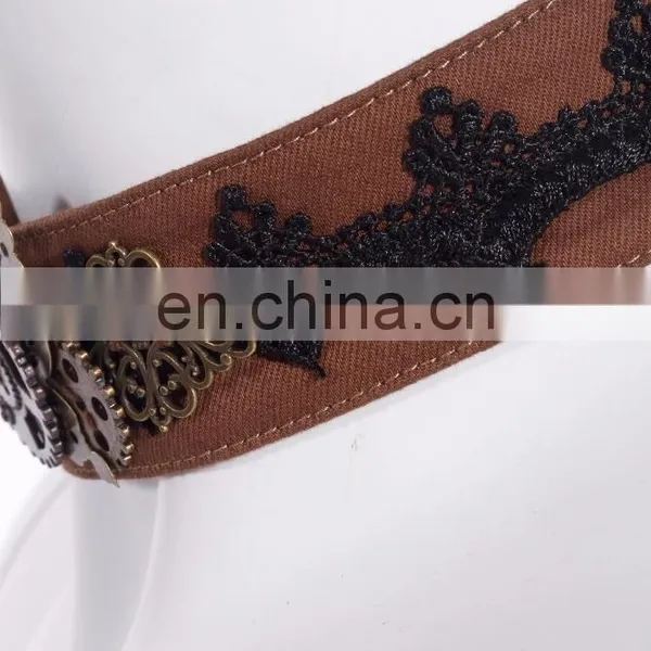 Steampunk Choker Collar With Brass Gears and Butterfly Wings photo-2