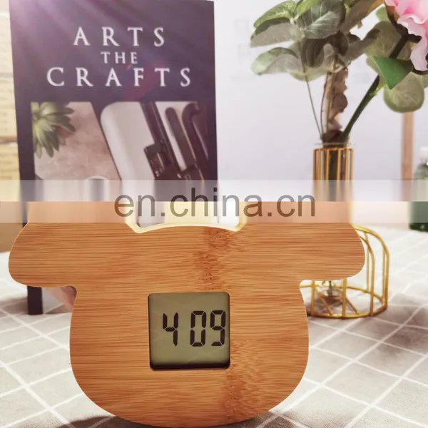 Natural Creative Cartoon Animal Design Desktop Dog Shaped Wooden Digital Alarm Clock photo-2