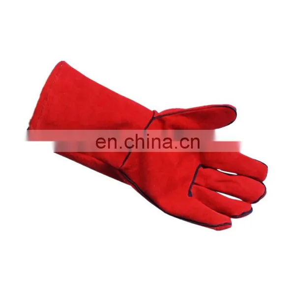 Anti-slip Industrial Cow Split Cut Resistant Leather Long Safety Working Welding Gloves For Welder photo-2