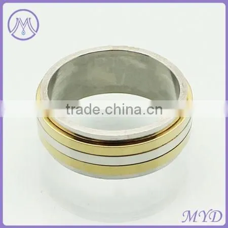 Fashion Jewelry Gold Plated Stainless Steel Stripe Ring Band for Men photo-2