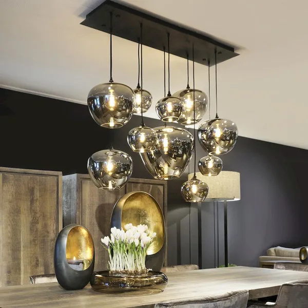 Smoke Glass Multi-Head Linear Pendant – Mixed Shades, E27 photo-4