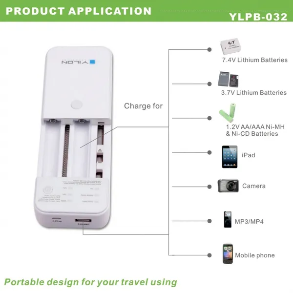 Multi -use Portable Charger Power Bank With Rechargeable Batteries, 5000 MAh, OEM, Factory Direct Sale