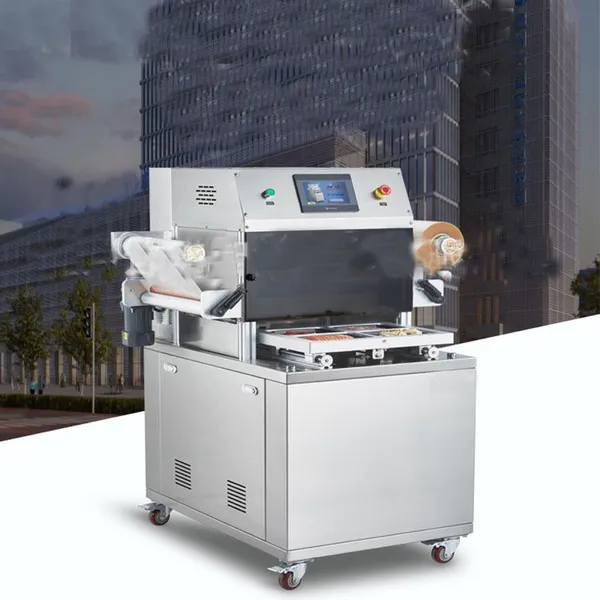 MO-QDMECH Automatische Vakuumhautverpackungsmaschine BZ027 Lebensmittel-Schalenverpacker mit PLC-Touchscreen für Fleisch, Meeresfrüchte und Fast Food 440mm