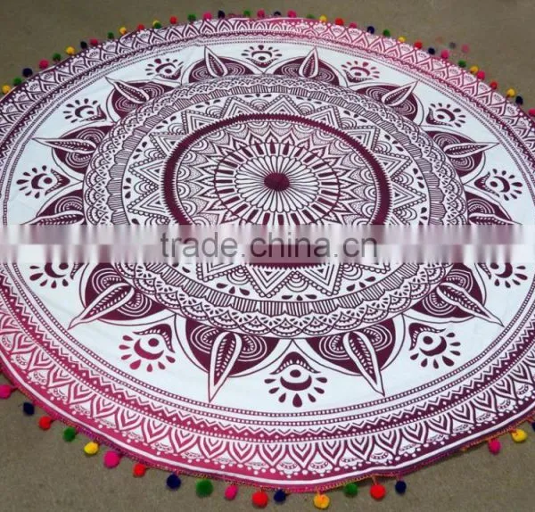 Large Round Beach Towel Turkish Throw Roundie Ombre Mandala Round Towel photo-4