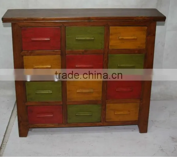 Chinese Antique Colorful Cabinet With Colorful Drawers