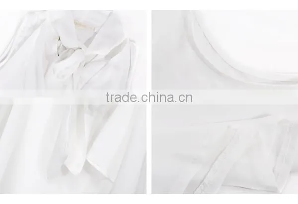 Fashion Lady Garment White Office Ruffle Sash S M L XXL Tops photo-6