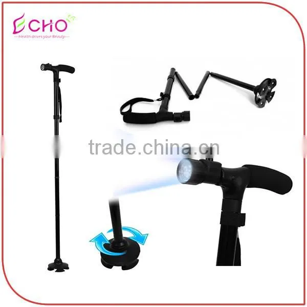 Sturdy Triple Heads Pivoting Base Folding Cane With Build-in Lights for Elder photo-2