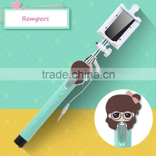 2015 Wholesale Lovely Cartoon Girl Design Portable Selfie Stick Wired Control photo-4