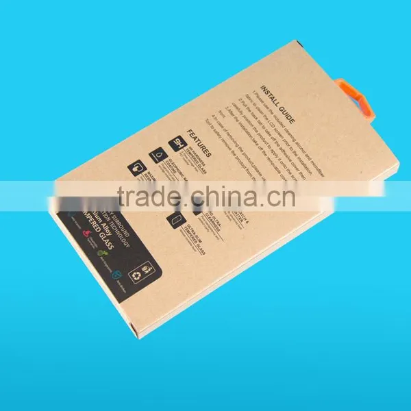2016 Customized Brown Kraft Paper Box for Tempered Screen Protector With Silver Stamping and Plastic Hanger photo-3