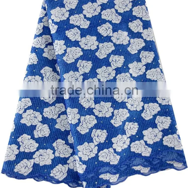 Polyester Dubai French Flower Sequins Embroidery Lace Fabric Wholesale photo-4