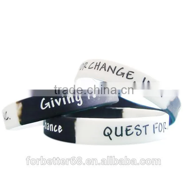 Two Colors Segmented Printing Silicone Wristbands