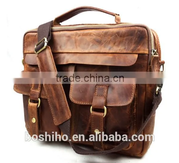 Custom Design Mens Cowhide Vintage Leather Tote Bag Handbag Shoulder Bag photo-2