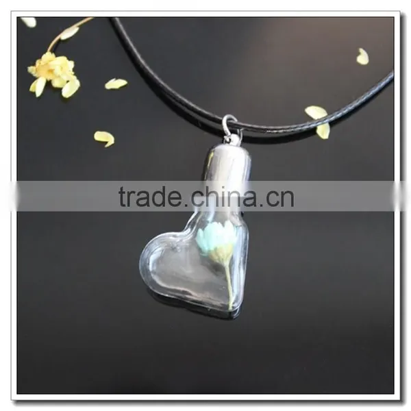 Small Glass Terrarium&real Flower Necklace,Garden Glass Jar Pendant Bronze Jewellery>< Crystal Hanging Glass Terrarium Necklace
