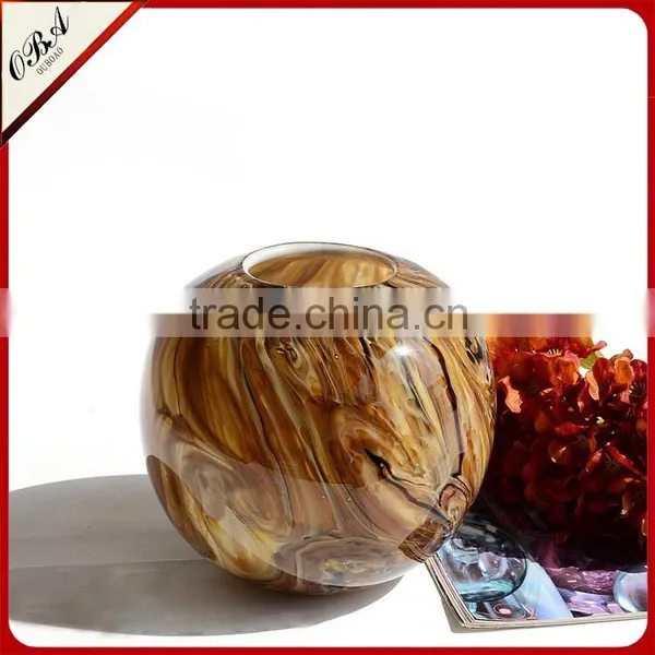 Fashion Design Handmade Wood Grain Pattern Decorative Circular Glass Vase