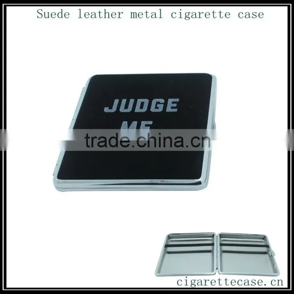2014 High Quality Black Suede Leather Metal Cigarette Case Box Wallet With Elastic Holder photo-4