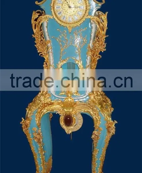 Emperial Cellectable World Treasure Gold Plated Brass Engraved Table Clock, Noble Crown Turquoise Ceramic Decorative Desk Clock photo-3