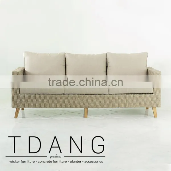 Fiji Wicker Sofa With Wooden Legs - Contemporary Rattan Furniture Bench. photo-2