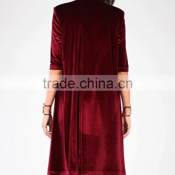 Cardigan Sweater Wholesale Luxurious Knee Length Fashion New Style Oversized Big Size Wine Velvet Open Cardigan photo-4