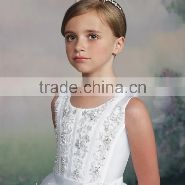 White Beaded Bling High Neck Baby Gown Dresses for Girls photo-2