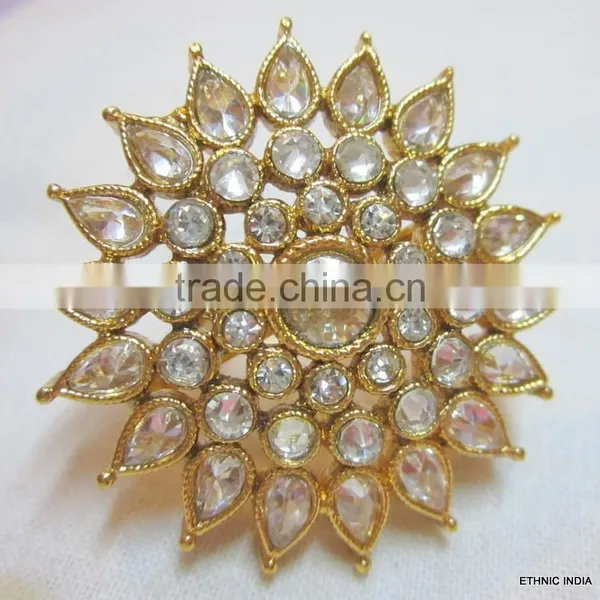 POLKI Crystal GOLD COCKTAIL FINGER Ring photo-3