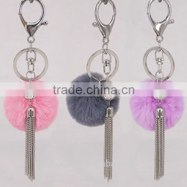 2017 Cute Rabbit Faux Fur Ball Key Chain Metal Tassel Fur Ball Keychain Bag Charms 115 photo-3