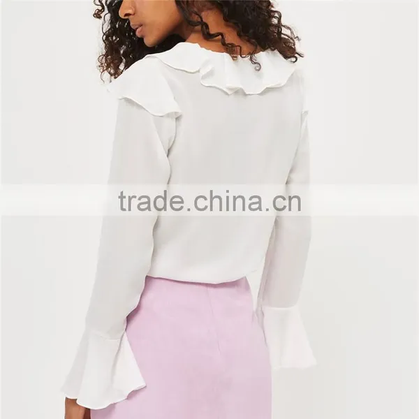 2017 OEM Hot Sale Long Sleeve White Chiffon Shirts for Ladies photo-3