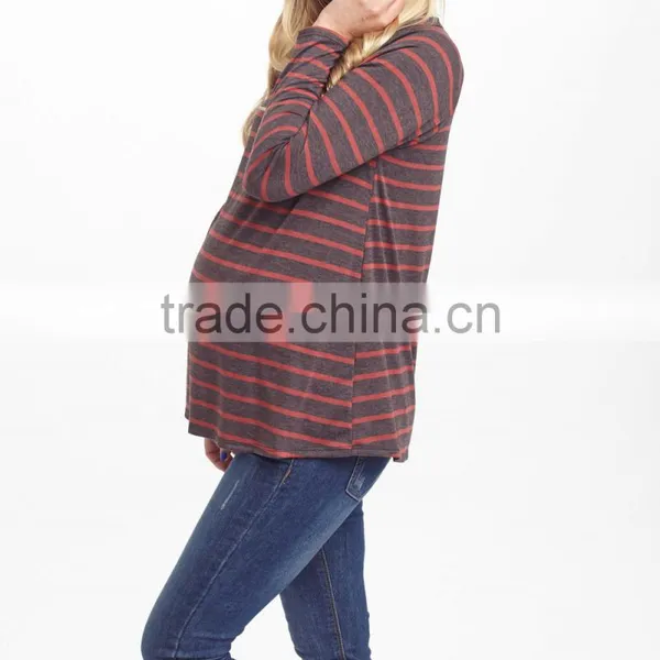 2016 New Maternity Tops With Coral And Charcoal Stripe Maternity Tee Long Sleeve Women Wear WT80817-42 photo-3