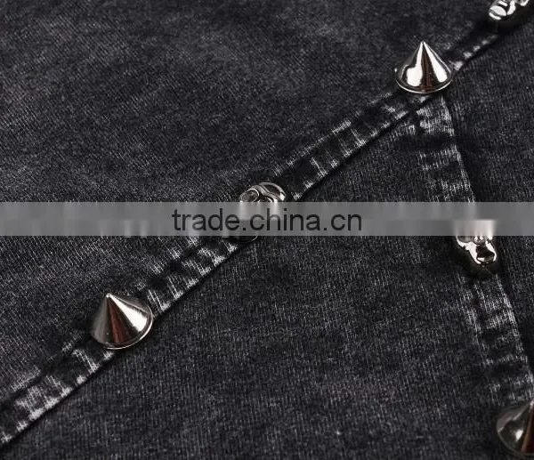 Women's Hollowed-out Short Sleeve Washed Vintage 100% Cotton t Shirt With Rivets photo-3