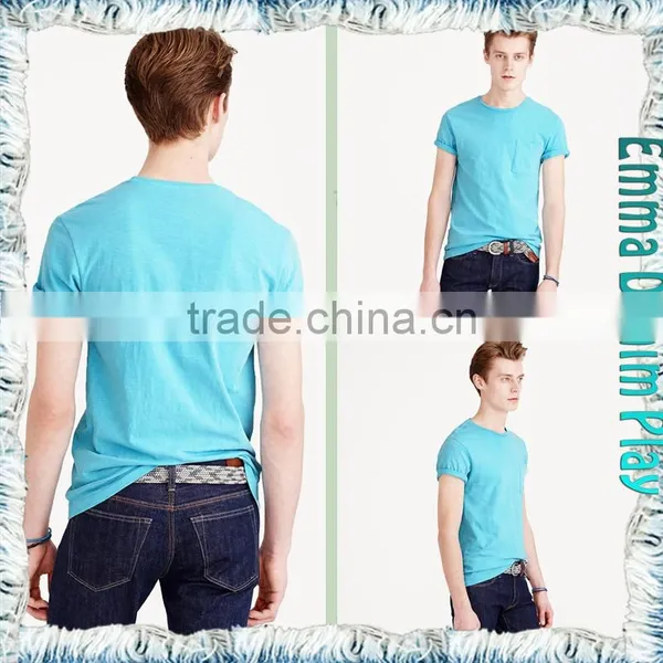 2017 Blue Single Chest Pocket O Neck T Shirts for Men photo-5