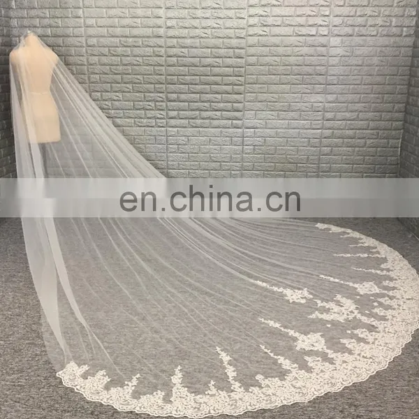 2017 Wholesale Latest Wholesale Lace Applique 1 Layers Long Cathedral Wedding Veil photo-2