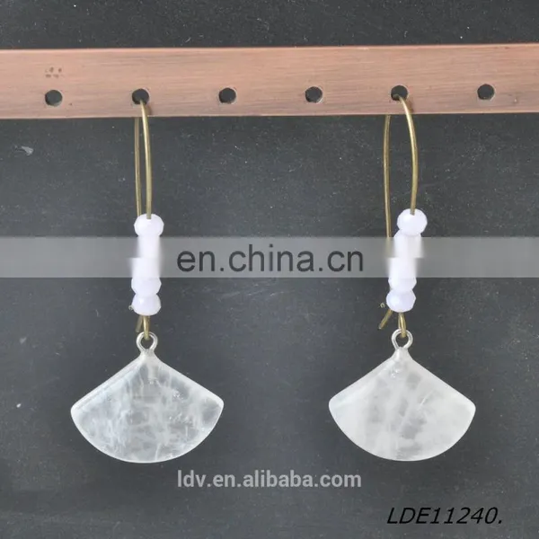 Fashionable Simple Scalloped Pink Crystal Drop Earrings Natural Stone Jewelry photo-3