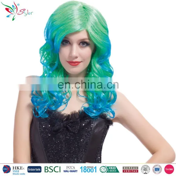 2016 Cheap Synthetic Wigs Halloween Women Blue Pink Ombre Wig photo-3