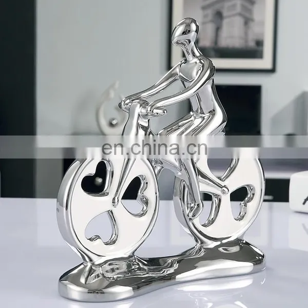 Customized Creative Couples Biking Ornaments Silver-plated Glazed Ceramic Home Decor Art Ornaments photo-2