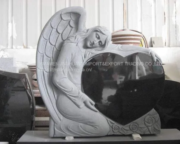 Black Granite Heart Shapes Angel Tombstone