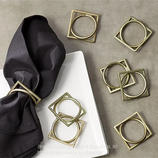 Antique Gold Napkin Ring With Square And Round Shaped photo-2