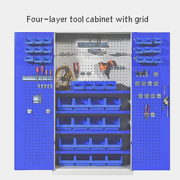 Customized Metal Tool Organization System Cabinet With Hook Panel and Bins