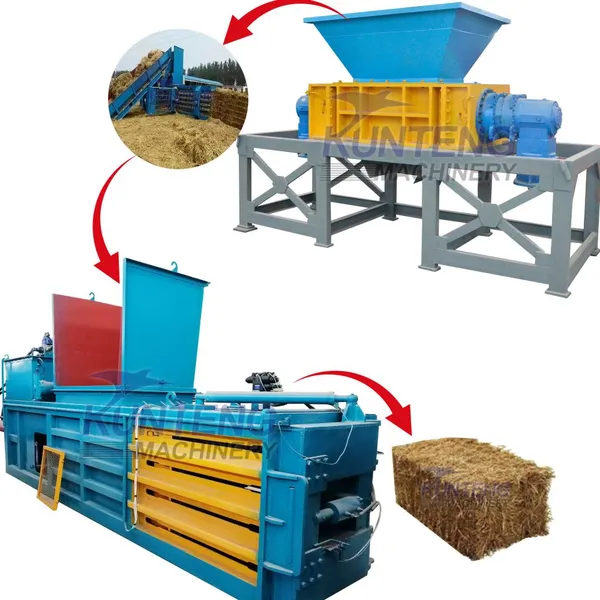 Heavy Agricultural Waste Shredder and Hydraulic Horizontal Baler Scrap Metal Shredding and Baling