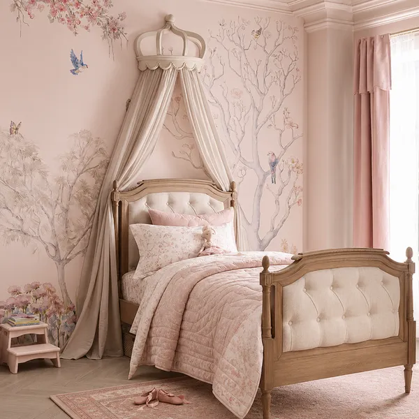 Kids Bed Canopy With Ruffles, Pastel Neutral Color for Boys & Girls, Frilled Cotton Tent Nursery Room Baby Crib Hanging Curtain Mosquito Netting photo-2