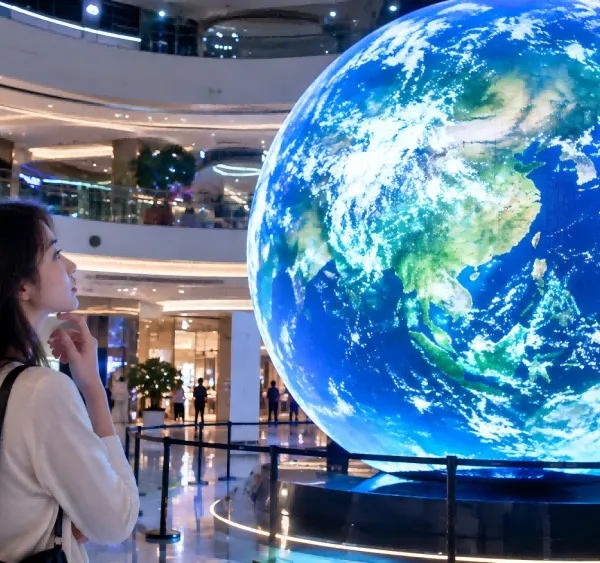 No Viewing Dead Angle LED Spherical Screen PC Mask Sphere LED Screen For Corporate Lobby Showcase
