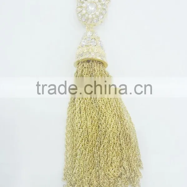 FASHION CHAIN TASSEL PEARL NECKLACE WITH CRYSTAL STONES photo-2